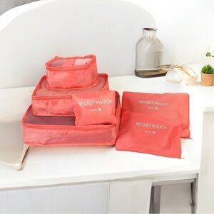 "6-Piece Travel Storage Bag Set: Red Waterproof Luggage Organizers"